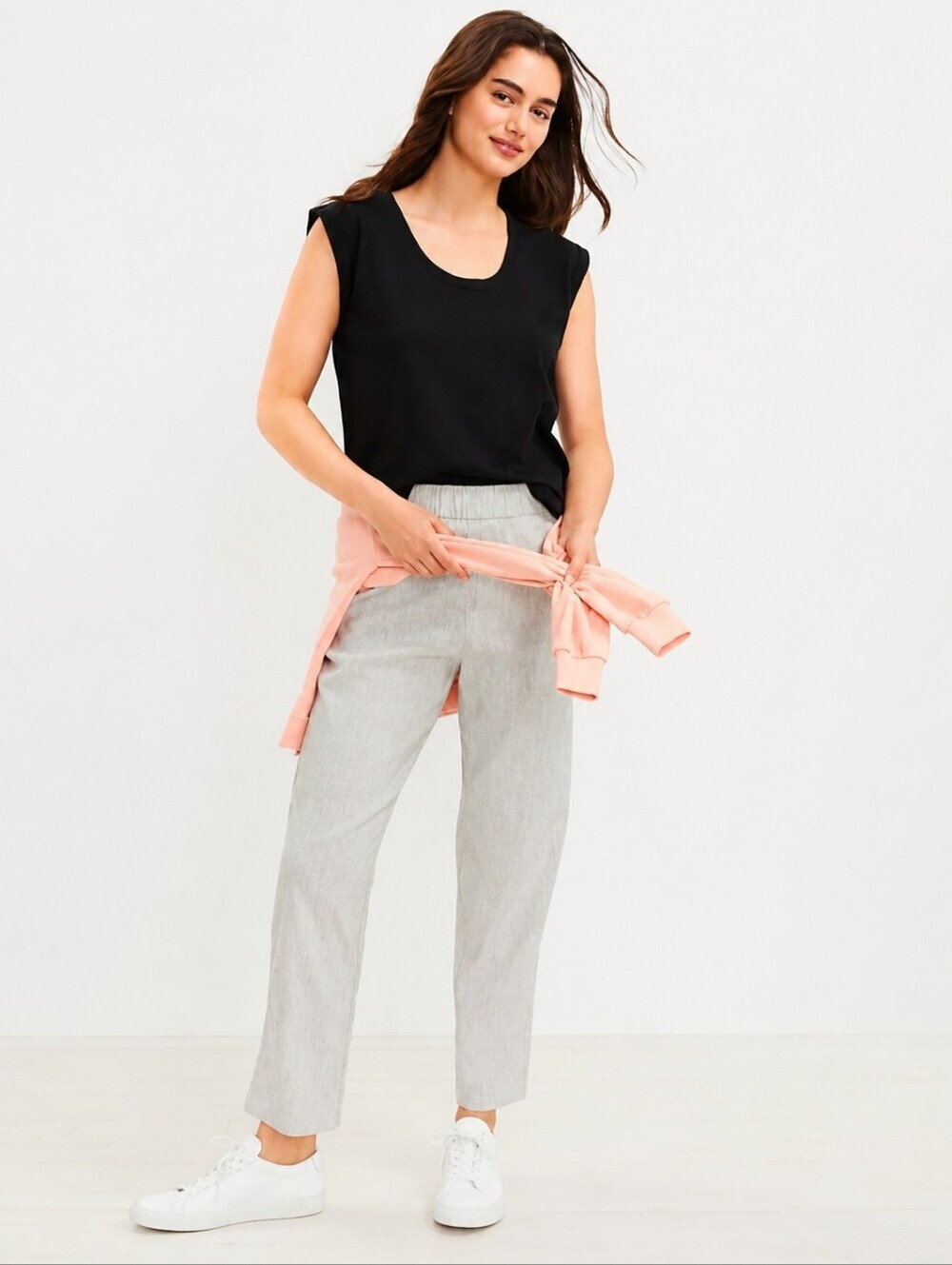 ❤️ NWOT! LOU & GREY CROSSHATCH SOFT STRETCH HIGH RISE SLIM TAPERED LINEN PANTS